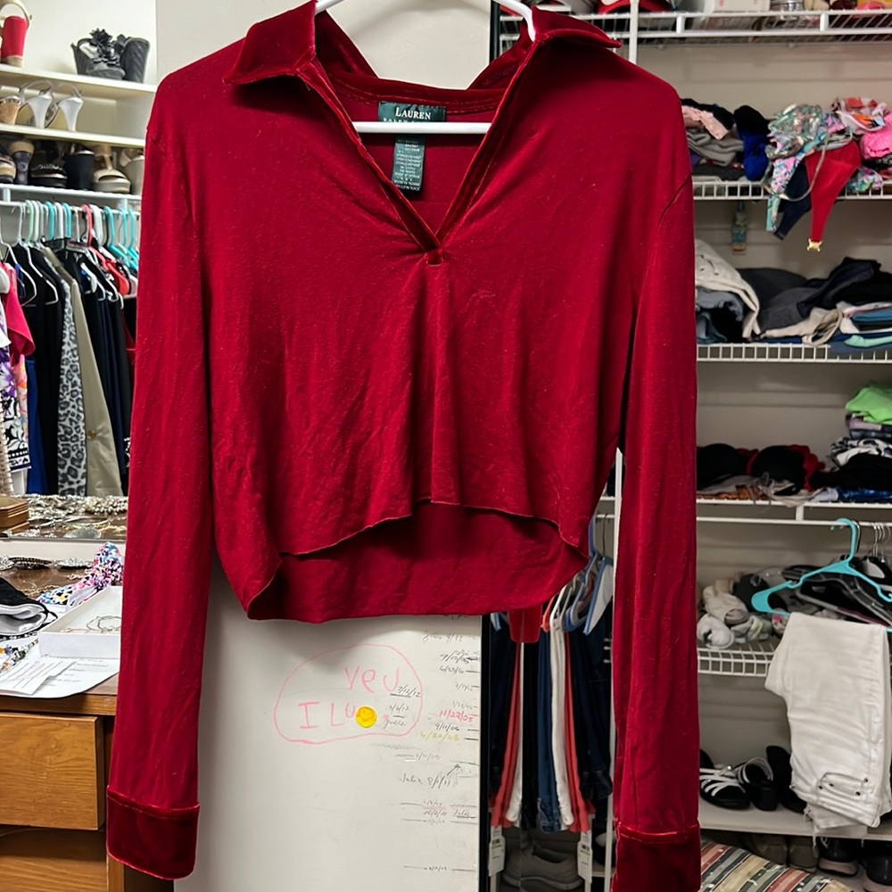 red cropped sweater